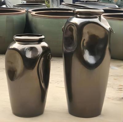 China Art Deco Wholesale Dark Gold Metal Looking Large Large Ceramic Pinch Floor Vases For Living Room for sale