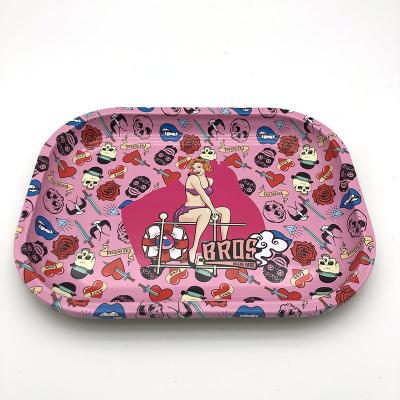 China Decorate BROS Brand Custom Metal TRAY For Smoking Accessories 18*14CM - Pink Color TRAY for sale