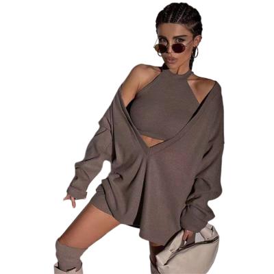 China Breathable Professional Sexy V-neck Long Sleeve Factory Sweater Loose Cotton Sheath Long Blouse Tops For Women for sale