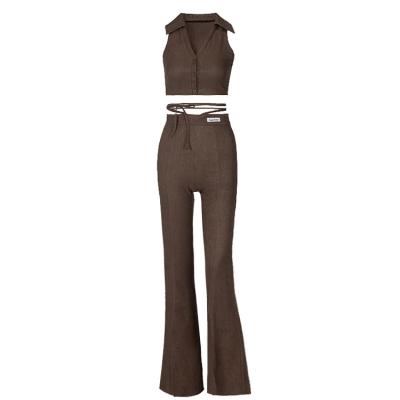 China Fashion vest lapel band mine spring straight pants suit sleeveless waist set two-piece high temperament for sale