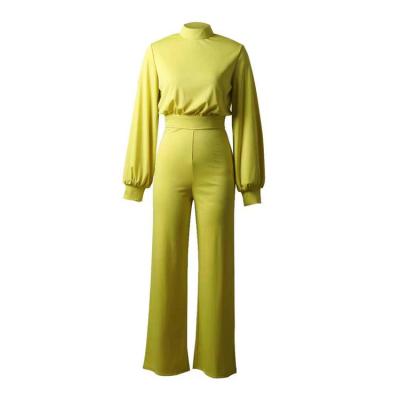 China Factory direct anti-pilling women's casual one-piece jumpsuits long sleeve leg pants solid color high collar sexy wide halter top for sale