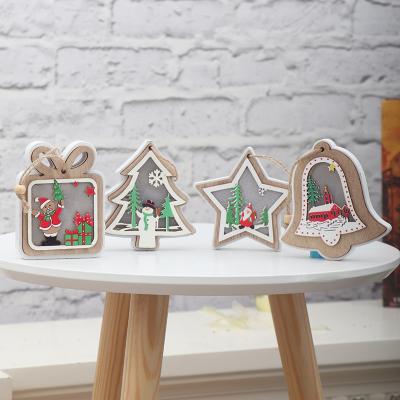 China Christamas Decoration Factory Wholesale Wooden Christmas Light Ornaments,Wooden Christmas Tree Pendant Ornaments With Lights Christmas Gifts for sale