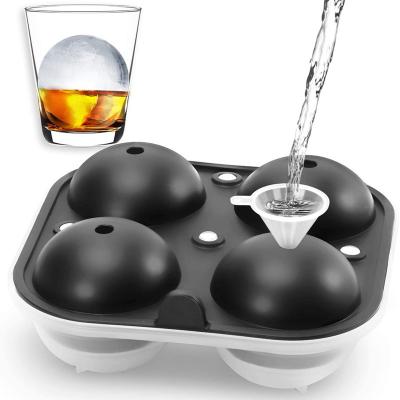 China 2.5 Inch Whiskey Ice Ball Maker Mold Silicone Round Rubber Ice Cube Tray Big Sphere Ice Cube Tray Silicone With Lid And Funnel for sale