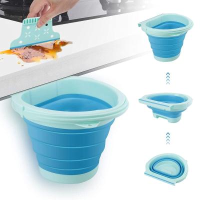 China Viable Kitchen Hanging Trash Can 4L Silicone Collapsible Folding Trash Can Bucket For Sideboard Door Car Bedroom Bathroom Storage for sale