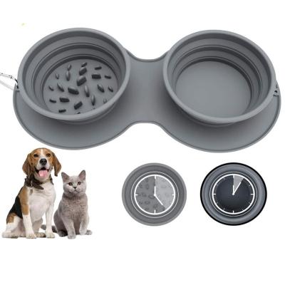 China Viable Collapsible Dog Bowl Portable Slow Feeder Drinking For Cat Puppy Pet Dish Anti Choking Silicone Watering Design for sale