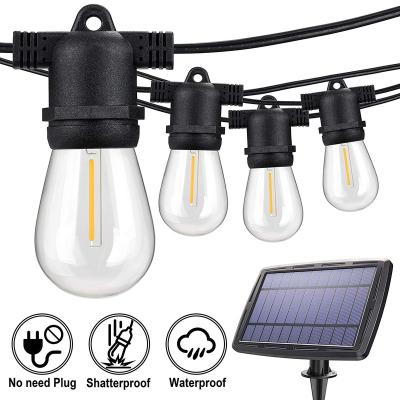 China Solar Powered S14 LED String Lights String Light 15 LED Bulbs S14 Hanging Indoor Outdoor Garden Lights for Patio/Bistros/Cafe for sale