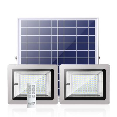 China 100W 200LED Solar Garden Flood Light Led Flood Lamp Outdoor Solar Lighting System With Two Lamps With Remote Control For Garden,Way for sale