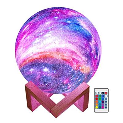 China Theme Park Moon Night Lamp 16 Colors LED 3D Star Moon Light With Wooden USB Holder,Remote And Touch Control Rechargeable Birthday Gift for sale