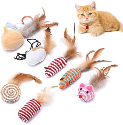 China 7Pcs Viable Pet Toys Set Indoor Kitten Play Chase Exercise Wooden Training Wand Dangle Mouse Cat Teaser Stick Interactive Toy for sale