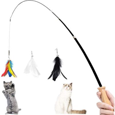 China Viable Telescopic Magic Wand Pen Rod Kitten Bite Exercise Flirt Pole Magic Wand Feather Interactive Puzzle Stick Pet Cat Toy for sale