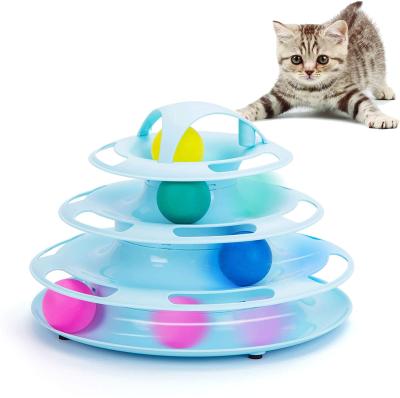 China Puzzle 4 Ball Turntable Kitty Training Game Indoor Durable Interactive Happy Roller Funny Roller Tower Viable Happy Pet Cat Toys for sale