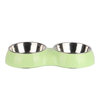 China Portable Non-slip Food Cat Dog Pet Bowls Stainless Steel Double-Feed Travel Water Candy Viable Custom Color for sale