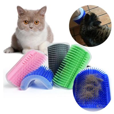 China Removable Viable 3 in 1 Colorful Self Groomer Soft Hair Horns Corner Table Wall Itchy Massage Grooming Toy Tool Cats Pet Brush for sale