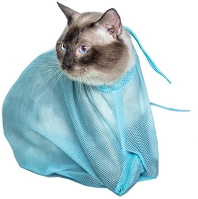 China Sustainable Cleaning Pet Supplies Durable Cat Shower Bag Adjustable Mesh Cat Bathing Washing Bag Grooming Bag for sale