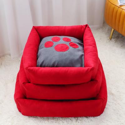 China Ultra Soft Heating Reusable Breathable Square Cushion Washable Soothing Indoor Dog Cat Sofa Plush Luxury Pet Beds for sale