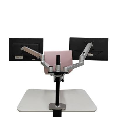 China Desk 3 Display Screen Bracket Office Home Stores Electric Monitor Bracket Arm Stand Monitor Arm With Laptop Tray for sale