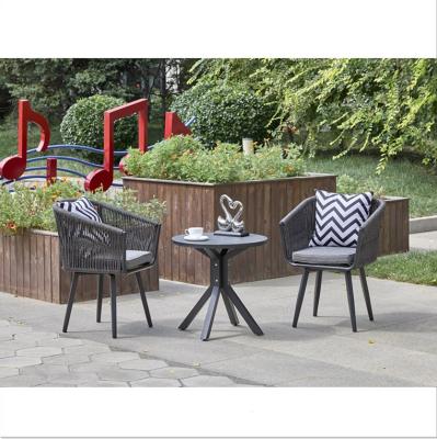 China Outdoor Time Furniture Best-Selling Weave-Belt Rope Leisure Dining Outdoor Cafe 2 Chairs Table Garden Set Patio Furniture for sale