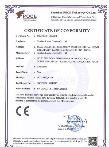 CE - Taizhou Kairan Glasses Co., Ltd.