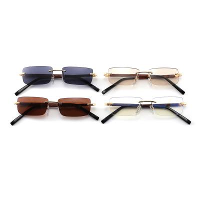 China Trendy women coming fashion wood color square rimless eyeglasses fashion sunglasses the new shading sunglasses 2021 for sale