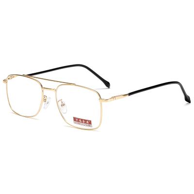 China Slim Unisex Double Bridge Square Metal Eye Glasses Spring Hinge Reading Glasses for sale