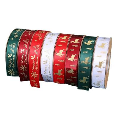 China Christmas Day packaging ribbon gold printing Christmas ribbon jacquard ribbon for sale