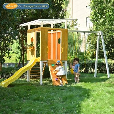 China Eco-Freindly Kindergarten Kids Role Play House wood Cubby House Backyard Domestic Playground equipment Wooden kids house playhouse for sale