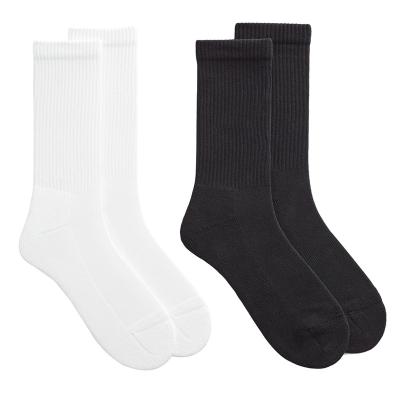 China High Quality QUICK DRY No Logo White Crew Socks White Black Cotton Socks Ribbed Solid Color Socks for sale