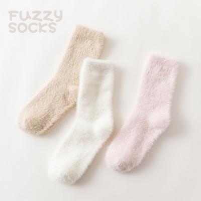 China QUICK DRY Blurred Color Khaki Pink Fuzzy Socks Candy Socks Women Warm Socks for sale