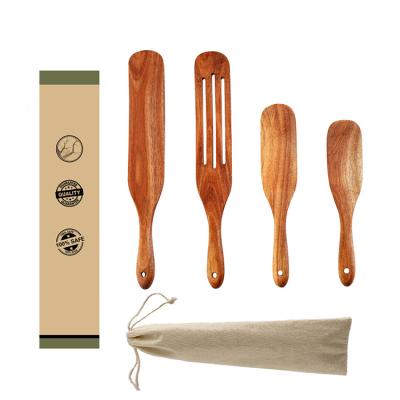 China 4 Piece Sustainable Acacia Wooden Spurtle Kitchen Tools With Cloth Bag And Carton Packing for sale