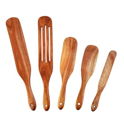 China Sustainable Natural Wooden Spurtles Kitchen Tool Kit, 100% Healthy Wooden Spatula 5 Acacia Wooden Spurtles Set for sale