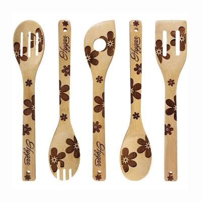 China Sustainable Eco-friendly 5 Piece Kitchen Cooking Tool Utensil Bamboo Spatula Set 5-Piece for sale