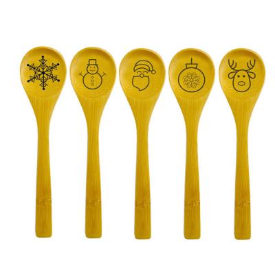 China Sustainable Healthy And Natural Radium Carving Logo 5pcs Tiny Bamboo Tea Spoon for sale