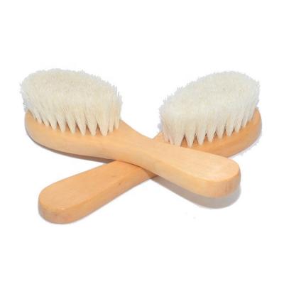 China Baby Natural Organic Wooden Soft Wooden Hair Brush Baby Goat Hair Play Brush for sale