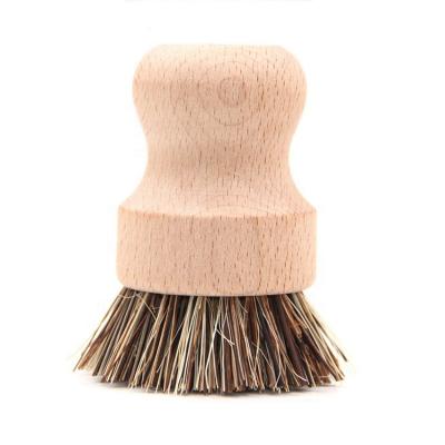 China Sustainable Kitchen Cleaning Brush Sisal Palm Around Beech Pot Brush Dish Brush With Short Handle for sale