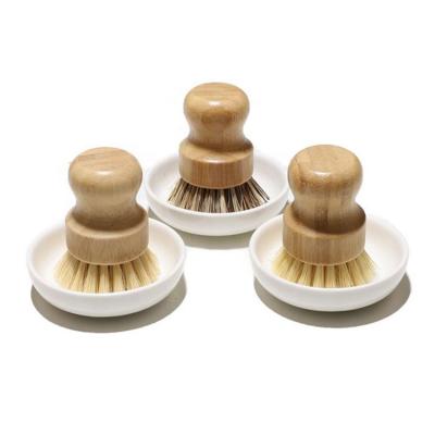 China Sustainable Kitchen Cleaning Brush Nan Bamboo Coconut Dish Brush Sisal Pot Brush With Ceramic Drain Dish for sale