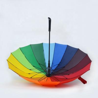 China CLASSIC High Quality Rainbow Design 190T Pongee Fiberglass Frame ABS Handle Custom Logo Auto Golf Umbrella for sale