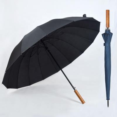 China Wholesale High Quality Classic Drak Blue 27 Inch Windproof Large Handle Solid Wood Umbrella for sale