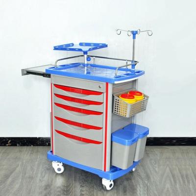 China Modern Supplies Nursing Cart Medical Emergency Trolley Stainless Steel Hospital Trolley With 5 Drawer for sale