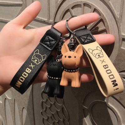 China Daily Life Mini Bulldog Puppy Keychains Resin Doll Keychains Hanging Key Holder Pendant Charm Bags Decor Car Trinket for sale