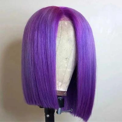 China Body Wave Purple Transparent 13x4 Lace Front Bob Human Hair Wigs Pre Plucked Brazilian Remy Straight Closure Wig 200 Density Blunt Cut 5x5 for sale