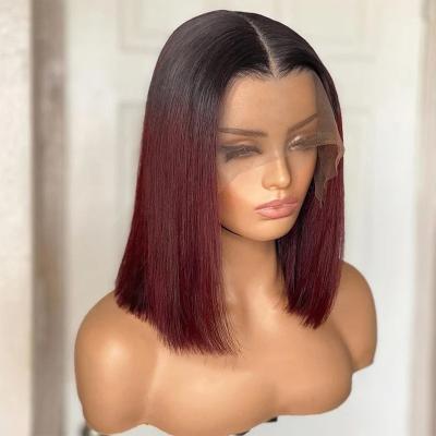 China Water Wave 1B/99J Burgundy Colored Brazilian Hair Bob Wigs 200% Color Women Remy Raw 13x4 Lace Front Wigs Transparent Closure Wig 5x5 for sale