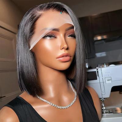 China Body Wave 200% Density HD Bob 13x4 Straight Brazilian Raw Human Hair Front Wig Pre Plucked Baby Short Human Hair 5x5 Closure Wigs for sale