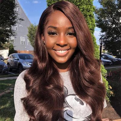 China Dark Brown Color Transparent Lace Wigs HD 13x4 Body Wave #4 Hair Wig Color Women Body Wave 200 Density 5x5 Frontal Closure Wig for sale