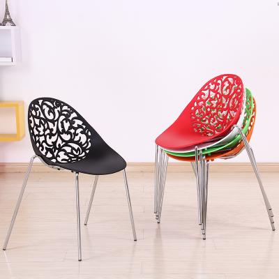 China New Popular Design Leisure Modern Stackable Cafe Cooling Colorful Plastic Dining Chair With Metal Legs for sale