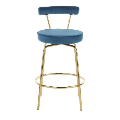 China MODERN commercial bar furniture velet decor counter bar stool gold brass legs gold for sale