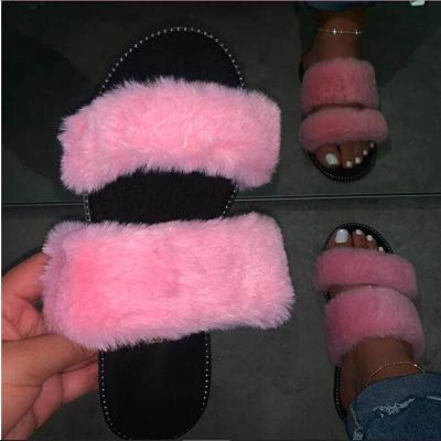 China Fashion Trend Wholesale Size 36-43 Fluffy Custom Furry Slippers Ladies Summer PVC Slipper Fox Fur Rubber Slippers For Women for sale