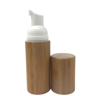 China New Design Cosmetic HDPE Plastic Foam Spray Bottles Bamboo Decorated Bottles 50ml 30ml for sale