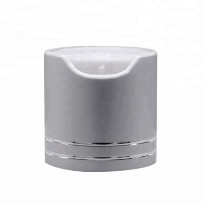 China Non Spill Plastic Silver Gold Metallic Metallized Press Top Caps Aluminum Disc Caps Closure 24/410 28/410 for sale