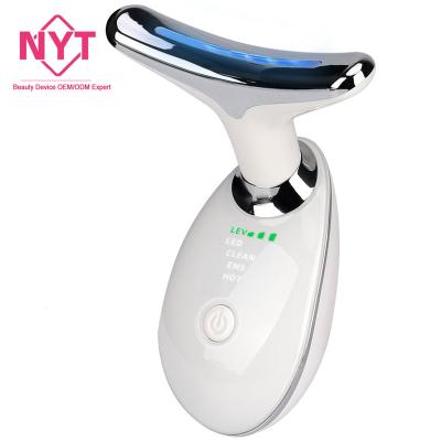 China Peel Tighten Mini Home Rechargeable Ems Heating Vibration Care Face Lifting Color Portable Lines Wrinkle Remover Led Device Neck Beauty Tool for sale