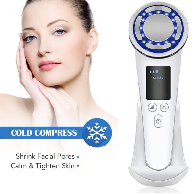 China Face Lift Beauty Micro Hot 3-Color Current Led Therapy Light Pulse Red Blue Skin Tightening Facial EMS RF Face Lift Hot And Cold Massager for sale